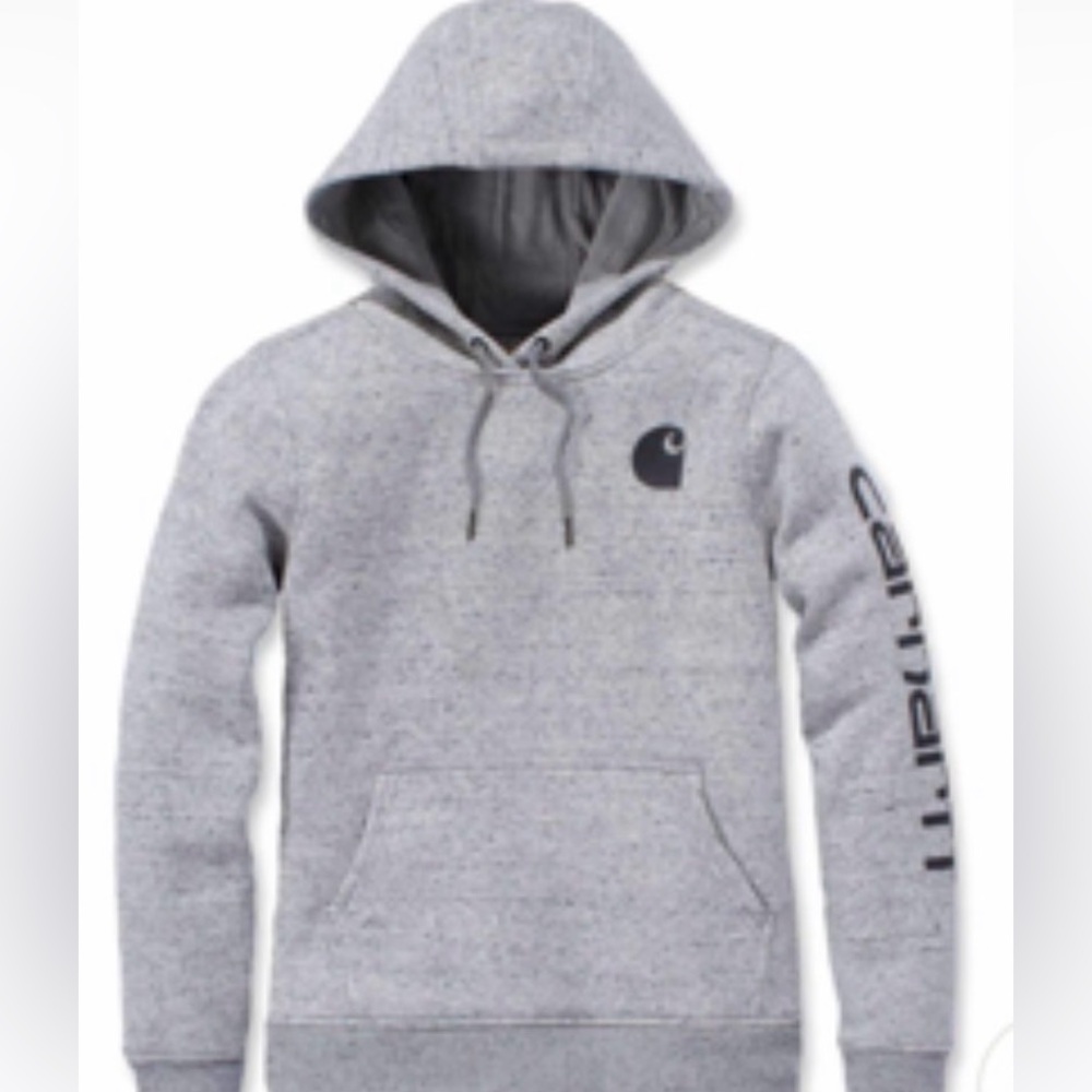 Carhartt Youth Hoodie M (8–10) Dark Grey Logo on Sleeve Fleece Lined - EUC